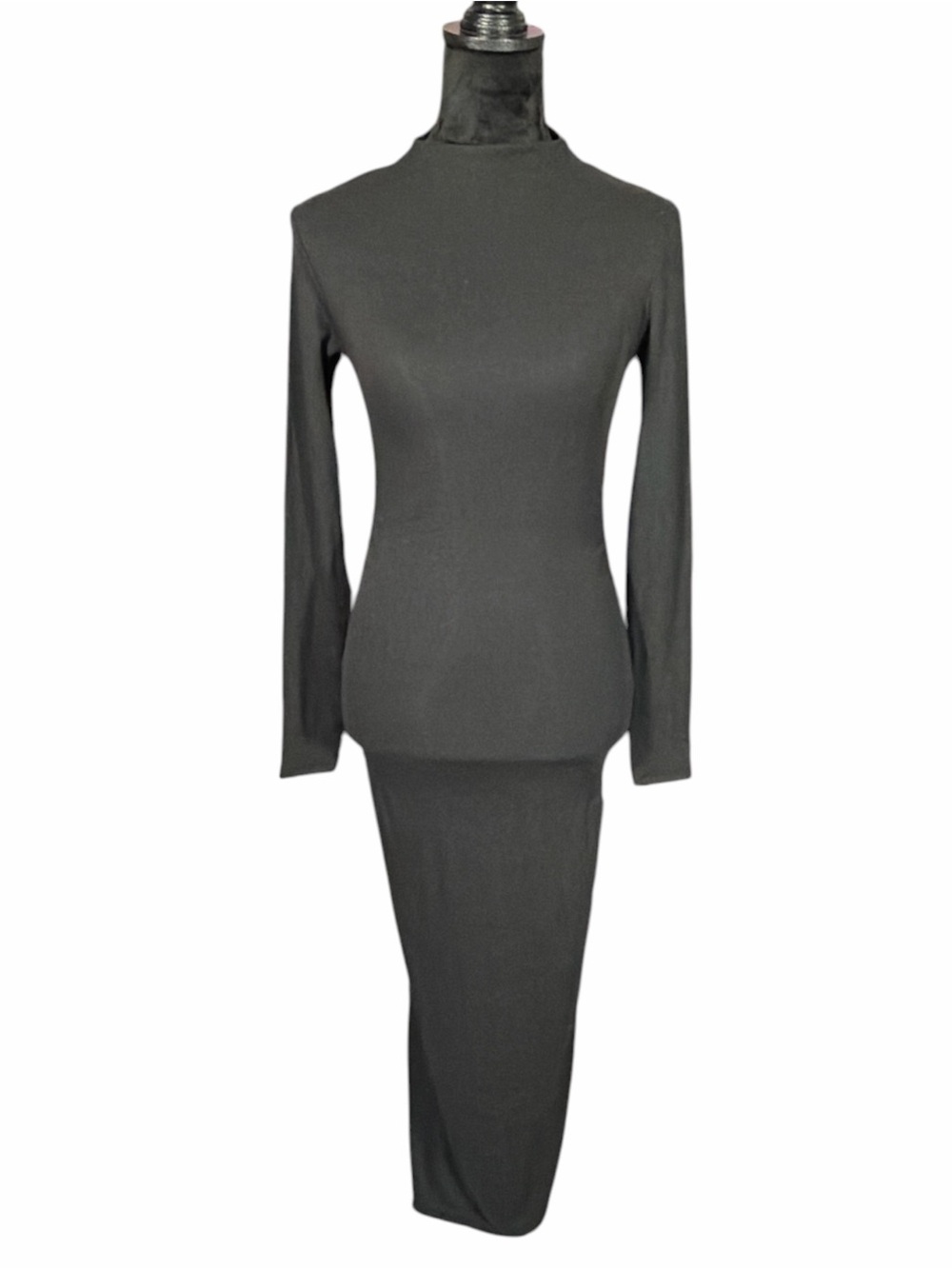 Pull&Bear Black Long Sleeve Midi Dress